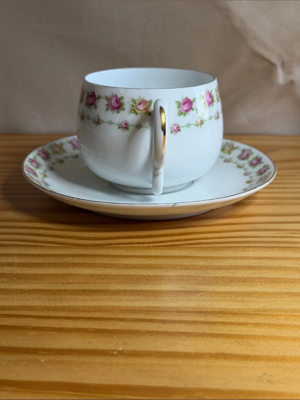 Antique PK Silesia Vintage Rose Teacup & Saucer Set Germany 1914